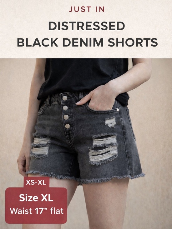 Pants - Women’s Distressed Black Denim Shorts Size XL High Rise Button Fly Raw Hem